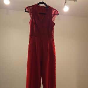 Elegant Red Lace Jumpsuit